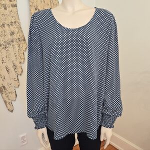 LOFT Hunter Green Blouse With White Polka Dots Size XL